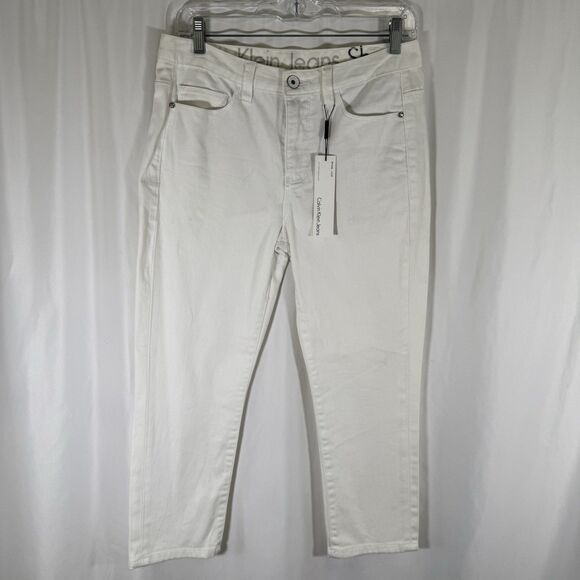New Calvin Klein Jeans Women's 29 8P Petite Off White Denim Cropped Cotton Blend - Picture 1 of 12